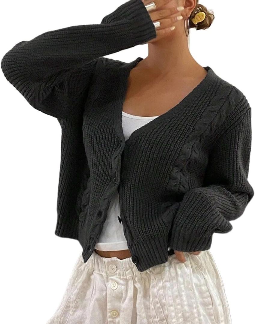 Women's Knit Cardigan Sweater Women's Cropped Knit Cardigan,Casual and Relaxed,Layering Wearing on its own. (Large, Gray)