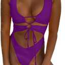 CHYRII Women's Sexy Cutout Lace Up Backless High Cut One Piece Swimsuit Monokini (Medium, Magenta)