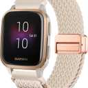 Magnetic Braided Watch Bands Compatible with Garmin Venu Sq/Venu Sq 2, Loop Stretchy Nylon Elastic Fabric Strap for Garmin Venu Sq Music/Venu Sq 2 Music Women Men