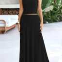PRETTYGARDEN Women's 2 Piece Maxi Skirt Sets Casual Summer Knit Cropped Tank Top High Waisted Long Skirts Outfit (Black, S)