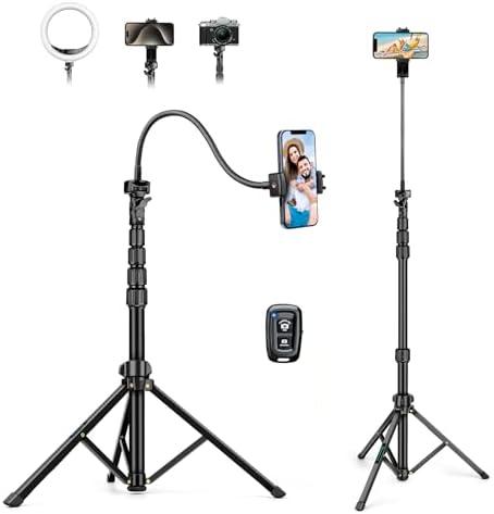 Nineigh 88" Tripod for iPhone, Phone Tripod with Gooseneck and Remote, Portable Cell Phone Tripod Compatible with Smartphone/Camera/Gopro, iPhone Tripod Stand for Video Recording Selfies Vlogging Black