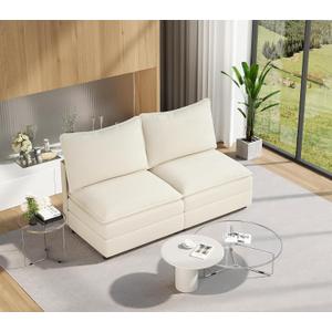 Vesgantti 74" Loveseat Sofa for Living Room, Comfy Cloud Couch Deep Seat Chenille Modern 2 Seater Small Sofa, Extra Seats for Modular Couch, Beige (Without Armrest)