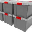 IRIS USA 19 Gallon Lockable Storage Totes with Lids, 6 Pack - Gray, Heavy-Duty Durable Stackable Containers, Large Garage Organizing Bins Moving Tubs, Rugged Sturdy Equipment Utility Tool Box