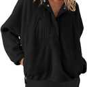 Nirovien Womens Fleece Pullover Long Sleeve Sherpa Jacket Button Down Fuzzy Sweatshirt Warm Outwear with Pockets (Medium)