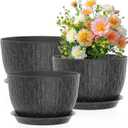 12/10/9 inch Large Flower Pots, 3 Set Big Plant Pots for Outdoor Indoor Plants with Water Ripples, Wide Plastic Planters with Drainage Holes and Saucers for Garden House Plants, Speckled Black