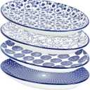 Selamica Serving Platters Ceramic, 12 Inch Serving Dishes for Party Entertaining, Oval Serving Plates for Sandwich, Appetizer, Fruit, Microwave Dishwasher Safe, Set of 4, Vintage Blue