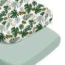 Baby Bassinet Sheet, Ultra Soft and Stretchable, for All Bassinet Mattresses, Monstera&Green, Breathable and Hypoallergenic (Tropical Sage)