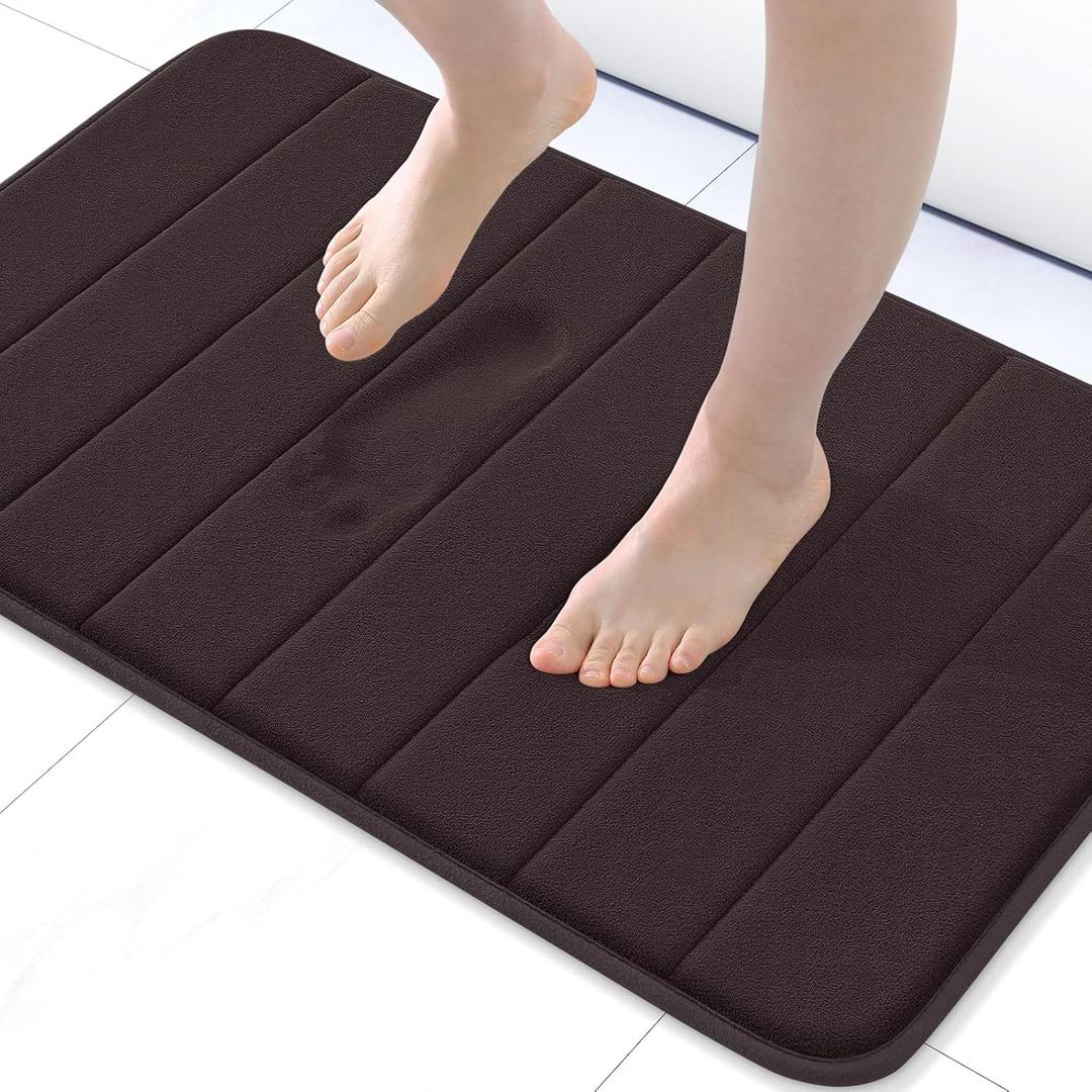 Buganda Memory Foam Bath Mat, 24" x 16", Ultra Soft and Non-Slip Bathroom Rugs, Water Absorbent and Machine Washable Bath Rug for Bathroom, Shower, and Tub, Brown