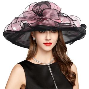 2026 Derby Hats for Women Ladies, Classy Organza Sun Hat, Church Tea Party Wedding Kentucky Fascinator Hat (Black)