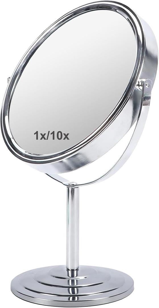 Schliersee 10X Magnifying Makeup Mirror, 8 inch Double Sided Tabletop Mirror, 1X/10X Magnification Standing Swivel Desk Mirror for Dresser Bathroom Bedroom, for Women Girl Gifts