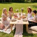 Folding Picnic Table for Indoor Outdoor, Portable Boho Low Picnic Table with Table Runner, 60" x 30" Wooden Table for Camping, Wedding, Beach, Garden, Party, Seats 6-8 People, 60" x 30" x 15.7"