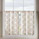 jinchan Linen Kitchen Curtains 36 Inch Floral Tier Curtains Farmhouse Cottage Core Flax Cafe Rod Pocket Country Small Window Drapes for Laundry Room Bathroom RV 2 Panels Blue on Beige, 26"W x 36"L