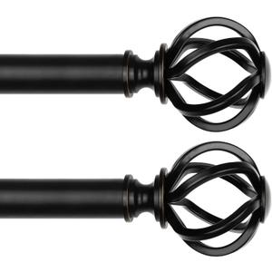 2 Pack Curtain Rod 32 to 58 Inches (2.6 to 4.8 ft), USFOOK 7/8 Inch Heavy Duty Curtain Rods for Windows, Telescoping Splicing Black Drapery Rods with Twisted Cage Finials