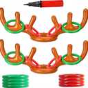 Christmas Party Toss Game Inflatable Reindeer Antler Hat with Rings for Kids Adults Family Xmas Fun Games(2 Antlers8 Rings,1 Pump) (brown)