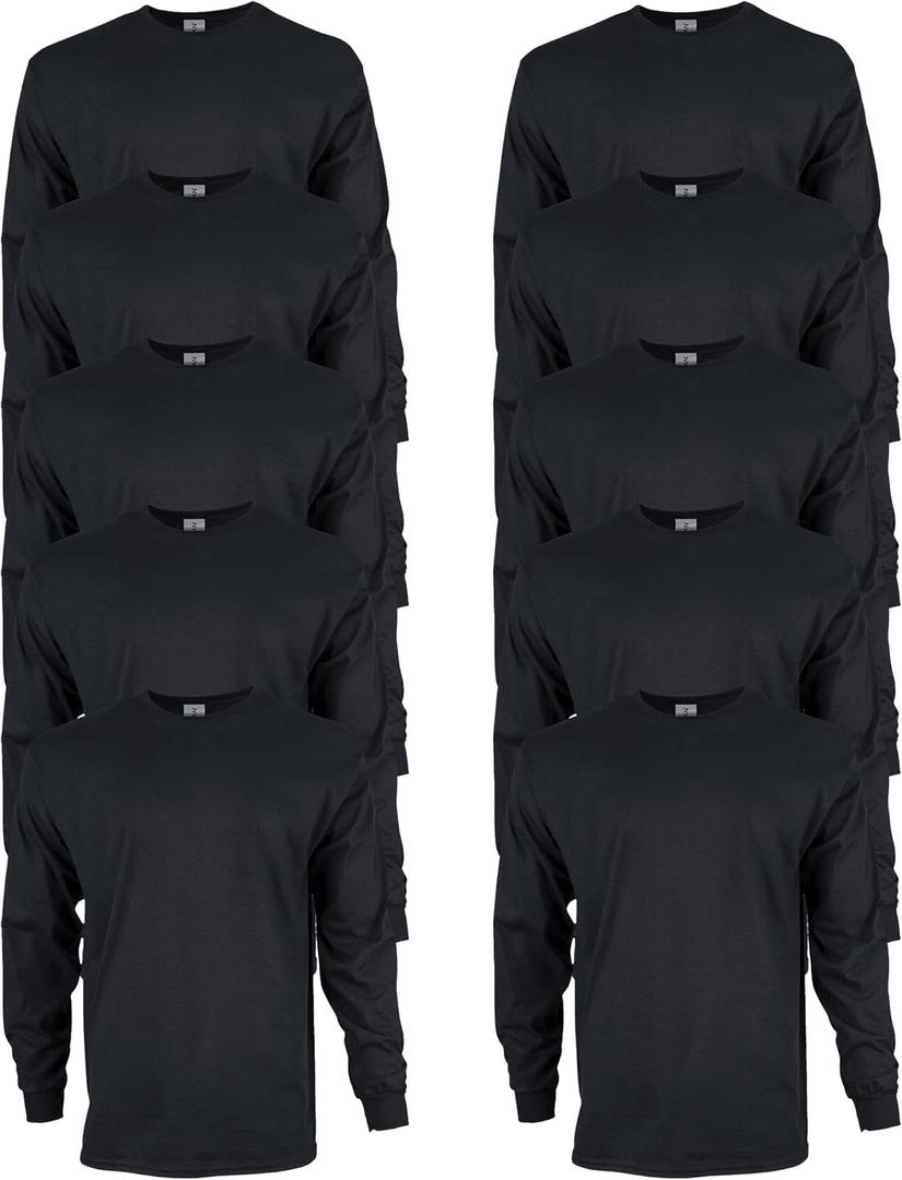 Gildan Unisex Adult Ultra Cotton Long Sleeve T-Shirt, Style G2400, Multipack (X-Large, Black (10-pack))