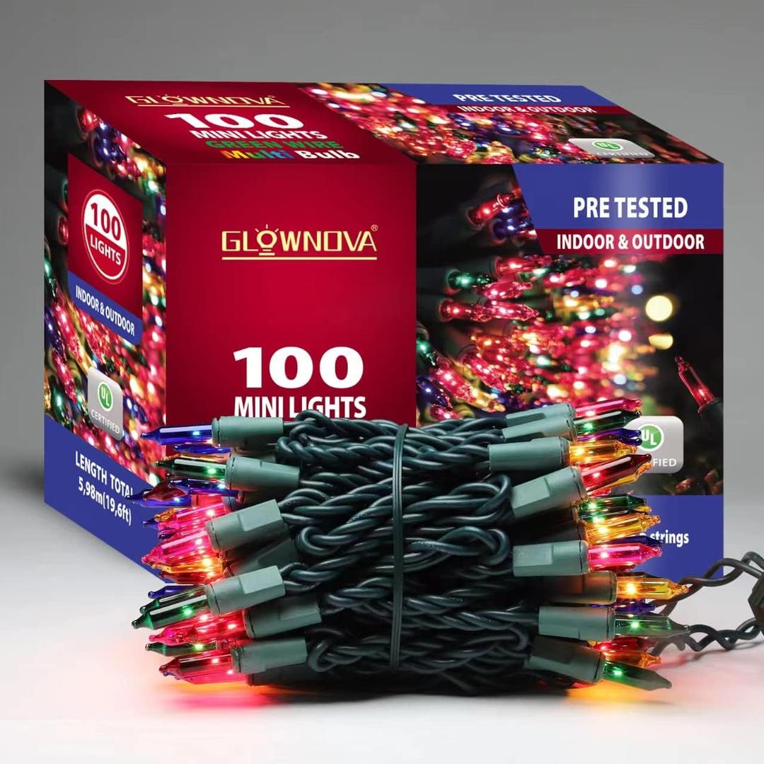 Green Wire, Multicolor, Incandescent Bulb 100 Mini String Lights for Indoor Christmas Tree Garland Birthday Wedding Party Festival Decoration