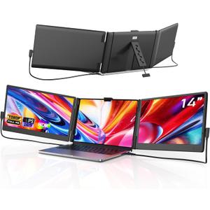 Laptop Screen Extender, 14'' FHD 1080P IPS Portable Monitor for Laptop, Triple Screen Extender Monitor Plug-Play for Mac/Windows/Chrome, Fit 13-17.3 Laptops