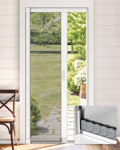 Paramondo Retractable Screen Door for Single Door, Free Stop Sliding Patio Doors - Durable Aluminium Frames with Fiberglass Mesh - White, Size 36''W x 80''H