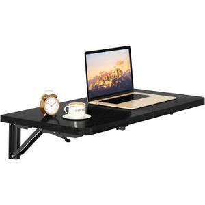 IBUYKE Wall Mounted Folding Table, Floating Wall Desk for Small Spaces, Fold Down Laundry Shelf with Heavy-Duty Brackets, Wall Table for Home Office/Bar/Kitchen/Dining Black UTVT005B