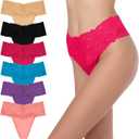 High Waisted Thong Underwear Tummy Control Panties Cotton Lace Thongs Size (3X-Large, 6 Pack Light)