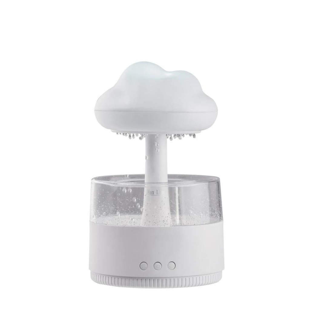Rain Cloud Humidifier - Snuggling Cloud Rain Humidifier Raincloud Diffuser, Cute Raining Night Light Cloud Diffuser Aromatherapy Essential Oil Diffuser Micro Desk Fountain Water Drop Sound (White)