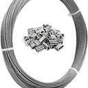 1/16 Wire Rope, 100FT 304 Stainless Steel Cable with 50Pcs Crimp Sleeves, Aircraft Grade, 7x7 Strand, 368lbs Breaking Strength, for Garden Trellis, Clothesline, Railing,Trellis