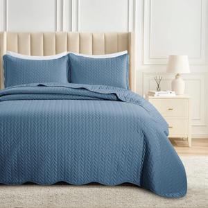IR Imperial Rooms Queen Quilt Bedding Set Size (90" x 96") + 2 Pillow Shams (20" x 26"+ 2") - 3 Pcs Summer Season Lightweight Reversible Microfiber Coverlet Embossed Quilt Bedspread (Light Blue)