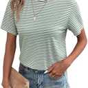Dsewpaur Women Casual Striped Print Short Sleeve T Shirts Crew Neck Loose Fit Going Out Tee Tops Summer 2025 Cloth S