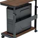 EUREKA ERGONOMIC PC Stand Computer Cart, Height Adjustable Tower Stand 2-Tier Suit for ATX Case Printer, Metal Rolling Cart on Wheels for Gaming Home Office, Walnut