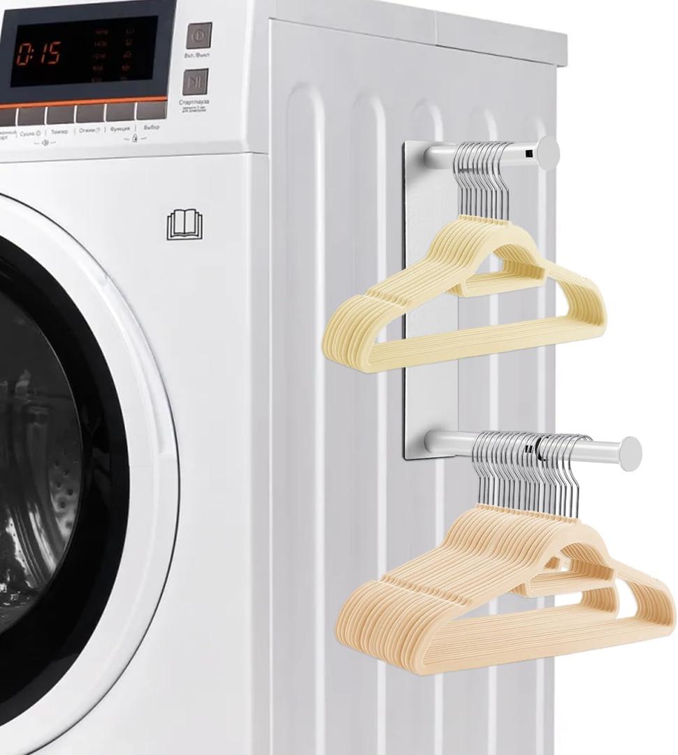 Magnetic Hanger Organizer Stacker, Upgrade Extendable Hanger Storage Rack for Washing Machine, Closet, Laundry Room Organization, Hanger Stand Rack for Adult Kids Velvet Hangers (White)