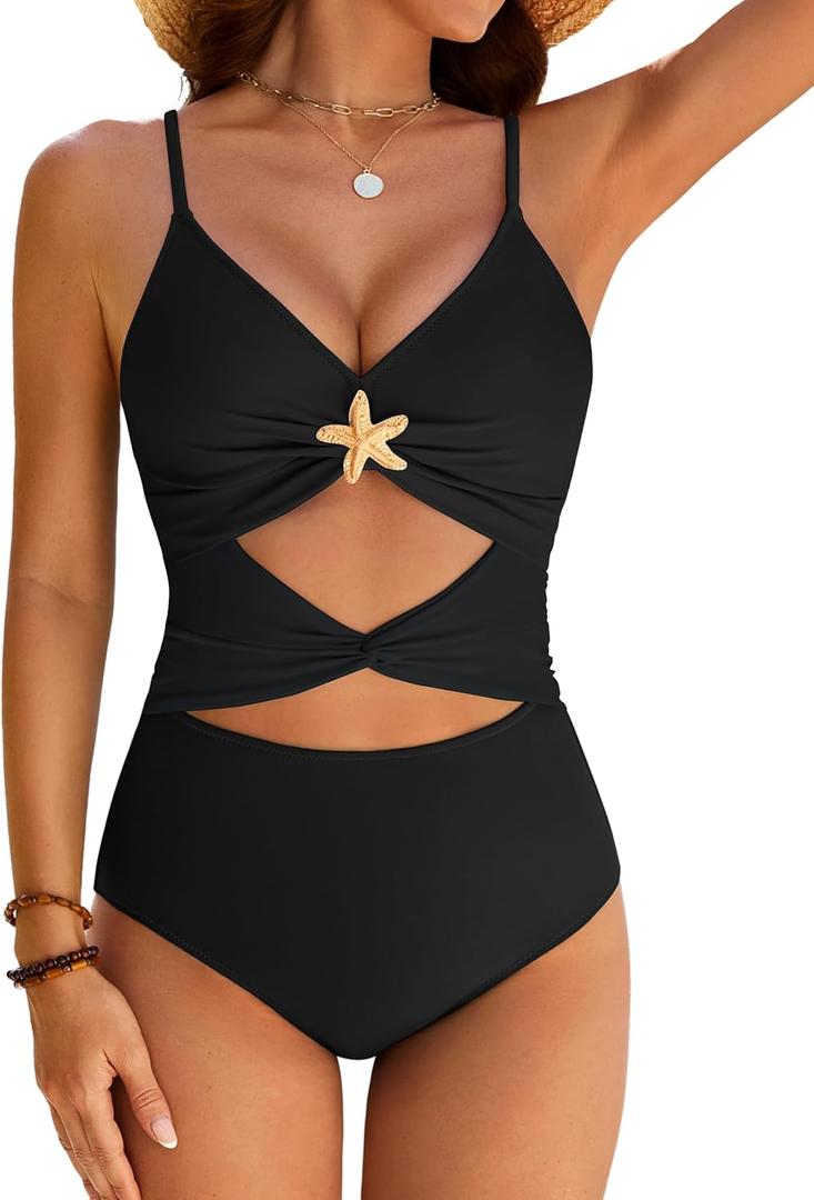BMJL One Piece Swimsuit for Women Bathing Suits Swim Suits 2025 Tummy Control Flattering Full Coverage (Medium, Black92)
