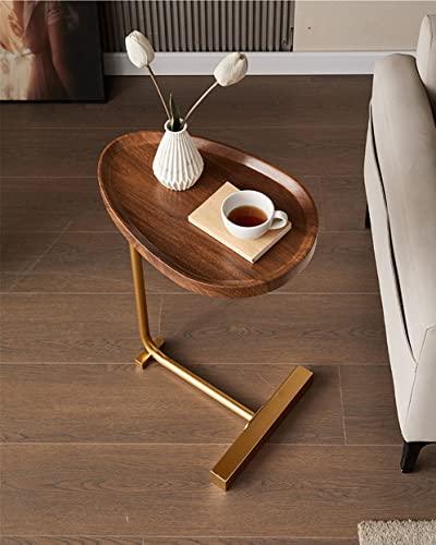 WANLIAN Small Side Table,23inch C Shaped End Table for Sofa and Bed, TV Tray Table with Metal Frame for Couch, Living Room, Bedroom (Brown+Gold)