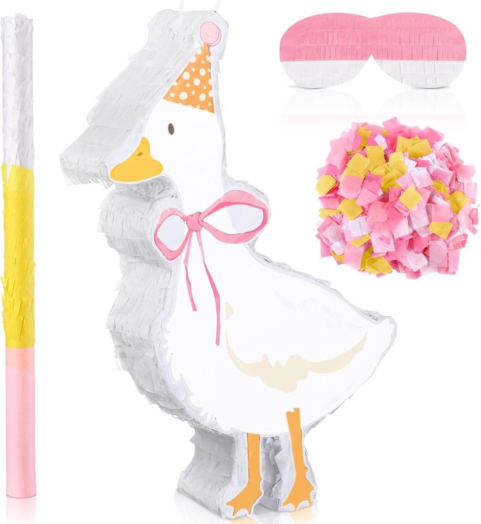 One Silly Goose Birthday Party Decor Piata with Stick, Blindfold and Confetti for Pink Silly Goose Theme Birthday Party Baby Shower Nursery Decorations Gifts