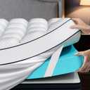 Dual Layer 4 Inch Memory Foam Mattress Topper King Size, 2" Cooling Gel Memory Foam & 2" Pillow Top, Mattress Pad Cover for Back Pain Relief, Deep Elastic Pocket, Medium Support, White