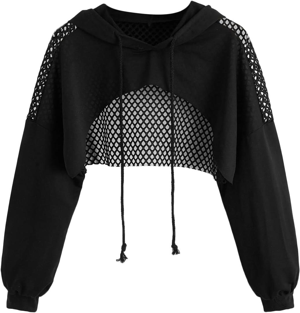 SweatyRocks Women's Casual Solid Cut Out Front Long Sleeve Pullover Crop Top Sweatshirt