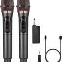 ALPOWL Wireless Microphones, Metal Dynamic Microphone System with Rechargeable Receiver, 50H Duration, 200ft Range, Microphone for Karaoke Singing, Wedding, DJ, Party, Speech, Church (Gray)