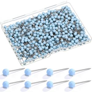 WILLBOND 500 Pack Map Push Pins Map Tacks Small Round Head Push Pins Thumb Tacks for Travel Picture Photo Bulletin Board Wall DIY Craft School Office Home(Light Blue,1/6 Inch)