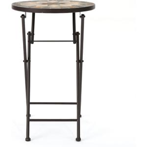 Christopher Knight Home Silvester Outdoor Stone Side Table with Iron Frame, Beige / Black