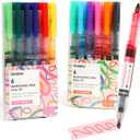 Dual Tip Notetaking Pens (3.5mm Chisel + 0.5mm Needle), Dual Tip Highlighter Markers for Journaling, Colored Pens for Note Taking and Adult Coloring Books (2 value pack)