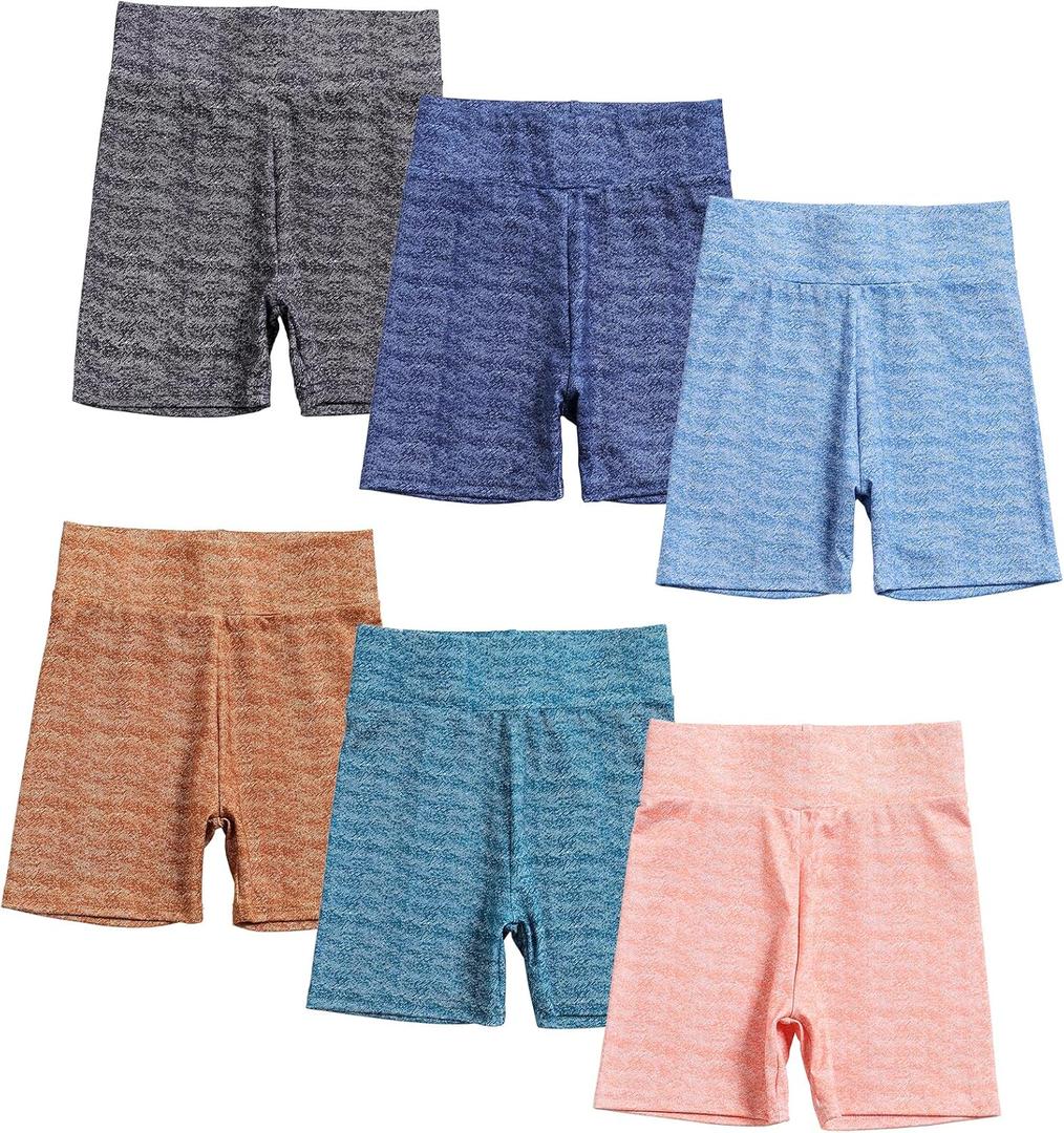 6 Pack Girls Athletic Shorts Kids Running Active Ice Silk Dry-Fit Shorts (9-10 Years, Multi 1)