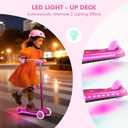 TONBUX Kids Scooter for Ages 3-8, Toddler Scooter with Light-Up Deck and Wheels, Adjustable 4-Level Height 3-Wheel Scooters for Kids, Lean-to-Steer Design
