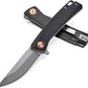 Kaelum Pocket Knife, Black D2 Steel Blade with Micarta Handle, 3 Inch Folding EDC Knife, Stonewashed Finish for Camping, Hiking, Utility Work