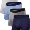 BAMBOO COOL Men's Underwear Boxer Briefs Fly with Built-in 3D Pouch Comfortable Cool Underwear for Men 4 Pack (M)