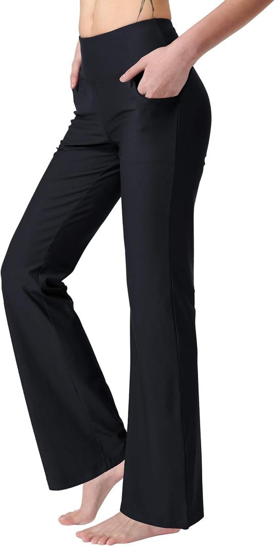 Women's Bootcut Yoga Pants with Pockets High Waist Bootleg Yoga Workout Pants for Women (Black)