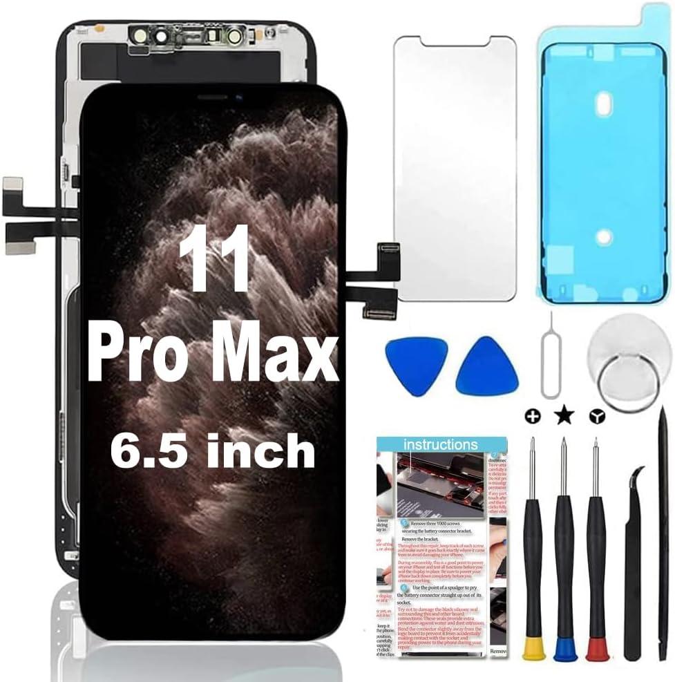 for iPhone 11 Pro Max Screen Replacement 6.5 inch, 3D Touch LCD Display Digitizer Assembly with Repair Tools, Compatible with Model (A2161, A2220, A2218)