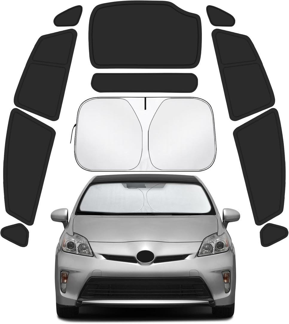 Car Window Shades for Toyota Prius 2010-2015 Accessories (Not Prius C or Prius V) - Full Set 11PCS Side Window Sunshades with Memory Frame & Blackout Fabric, Privacy UV Shield for Camping/Travel