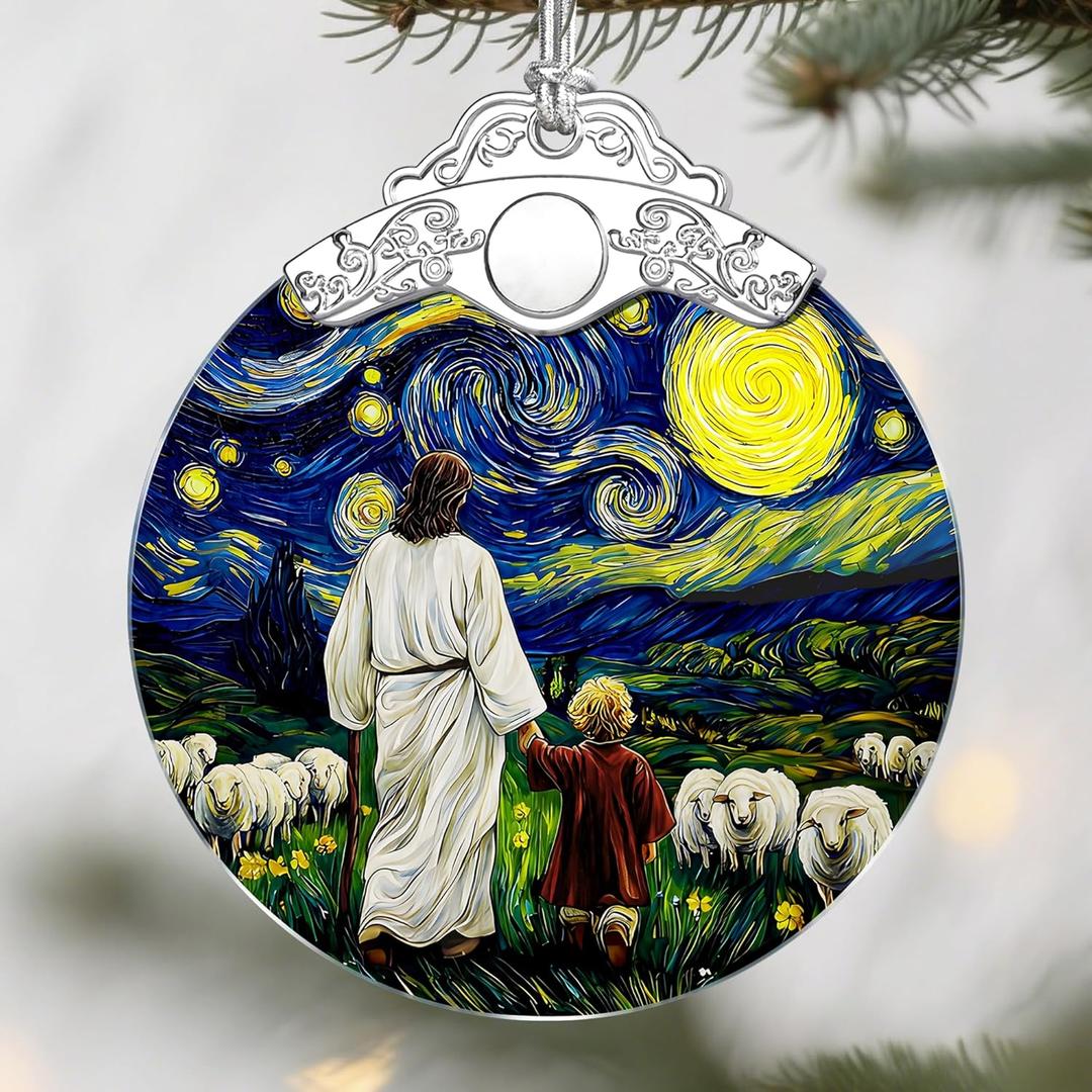 Christmas Ornaments: Starry Night Ornament, Christmas Tree Decorations, Jesus with Child Holiday Decor, Stocking Stuffers, Gift Ideas, Xmas Gifts, Christian Religious Gift for Her Or Him
