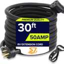 30FT 50 Amp NEMA 14-50P to 14-50R 6/3+8/1 Gauge Heavy-Duty RV Extension Cord - 125/250 V/12,500 W