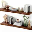 Solid Wood Live Edge Floating Shelves Set of 2 36" Rustic Wall Shelf with Hidden Bracket System, Wall Mounted Shelves for Bathroom, Kitchen, Living Room, Bedroom (Walnut)