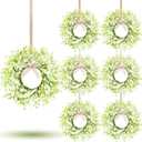6 Pcs Mini Baby Breath Hanging Wreaths Gypsophila Candle Rings Pillar Holder Wreath Artificial Flower Spring Summer Floral Wreath for Wedding Farmhouse Porch Cabinets Table Decoration